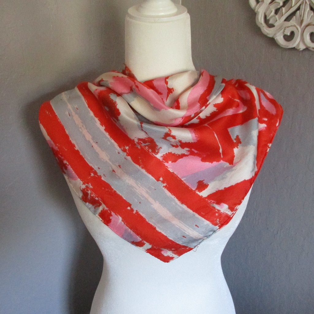 1980s Silk Abstract Chevrons Scarf